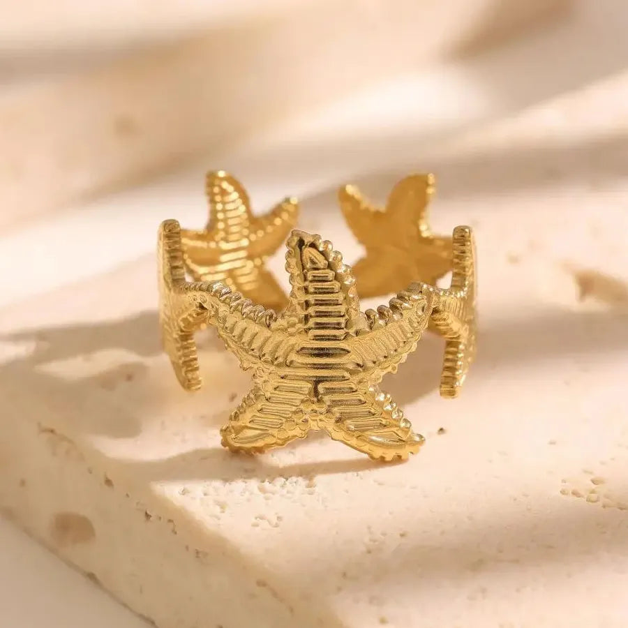 2026 Stainless Steel Starfish Dolphin Shell Adjustable Waterproof Ring for Women