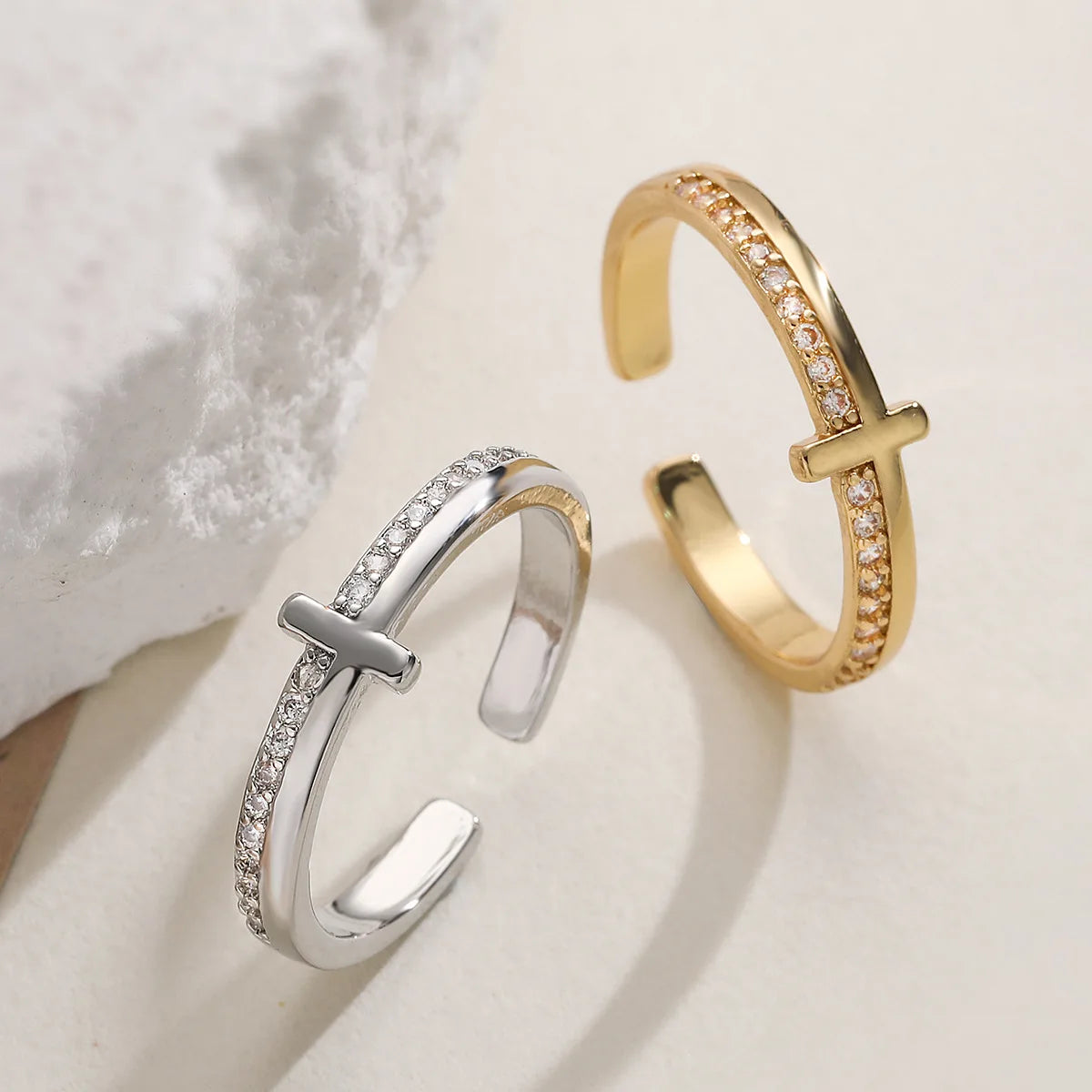 Gold Plated Geometric Cubic Zirconia Opening Ring for Women Wedding Jewelry 2026