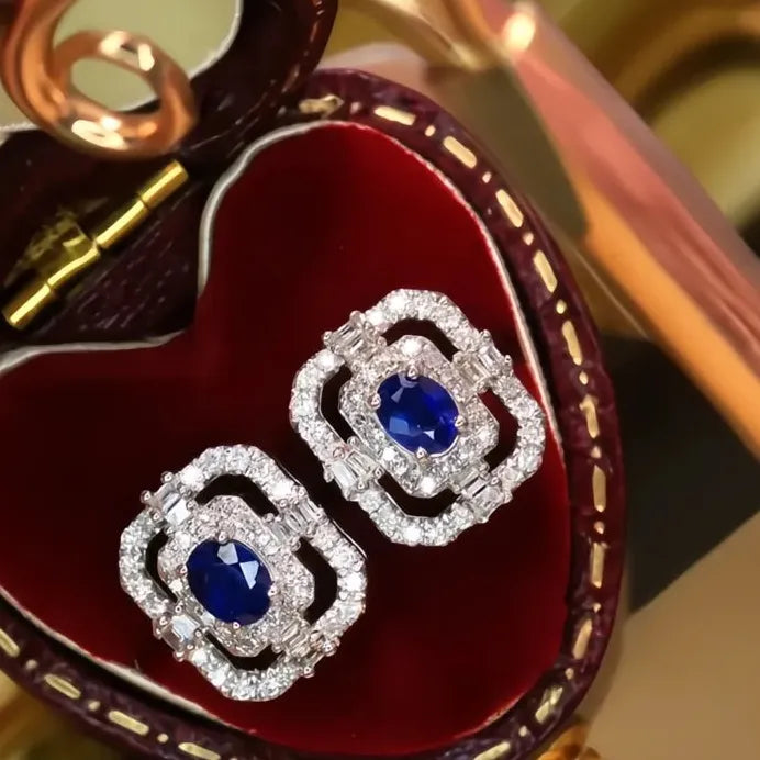 Geometric Blue Cubic Zirconia Stud Earrings for Women Modern Elegance