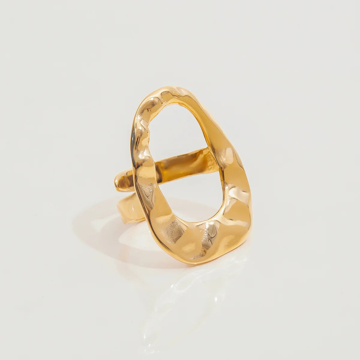 18k Gold Plated Stainless Steel Oversize Hollow Geometric Spiral Pearl Ring for Women