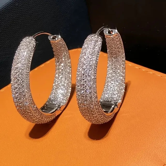 Fashion Shining Round Hoop Earrings for Women with Cubic Zirconia Party Jewelry Luxury Accessories