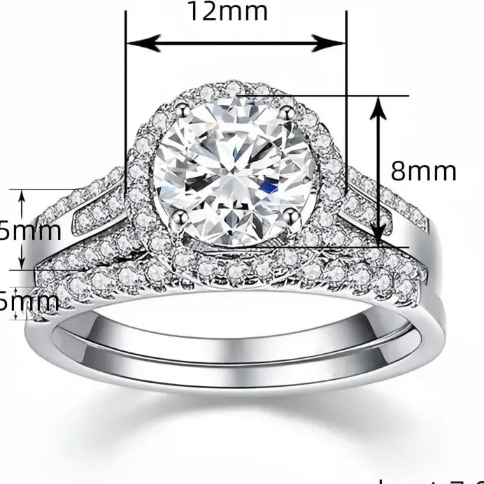 Brass Wedding Rings Set with Cubic Zirconia Bridal Jewelry for Women