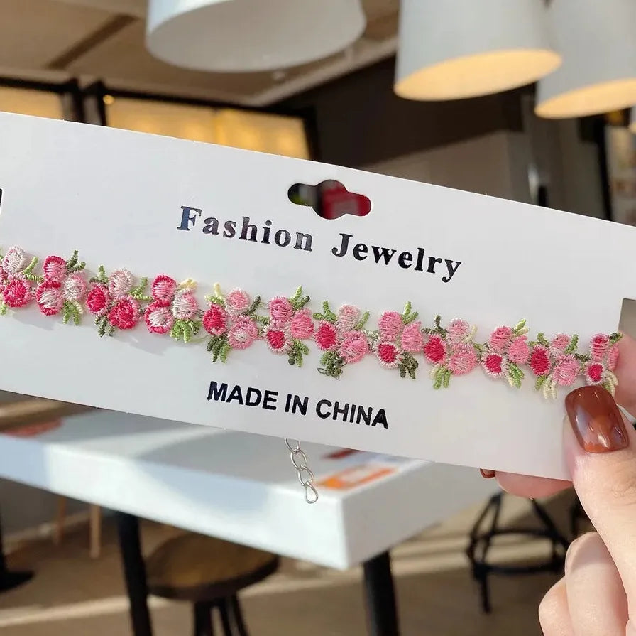 Lace Embroidery Flower Choker Necklace for Women Girls Fashion Accessory