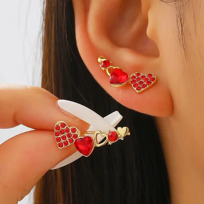 Vintage Heart Zircon Copper Stud Earrings for Women Elegant Casual Gift