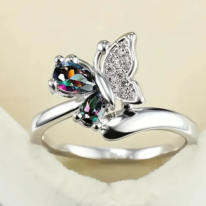 Geometric Brass Wedding Band with Multi-colored Cubic Zirconia Ring