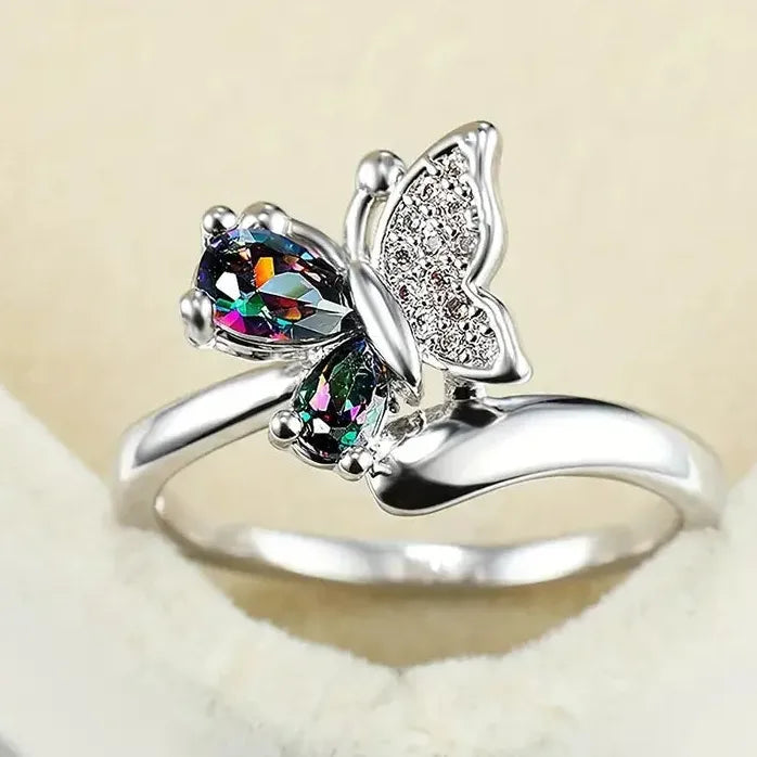 Geometric Butterfly Cubic Zirconia Brass Wedding Ring for Women Gift