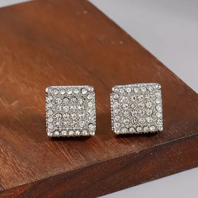 Silver Square Zircon Stud Earrings for Men Women Classic Fashion Jewelry Gift