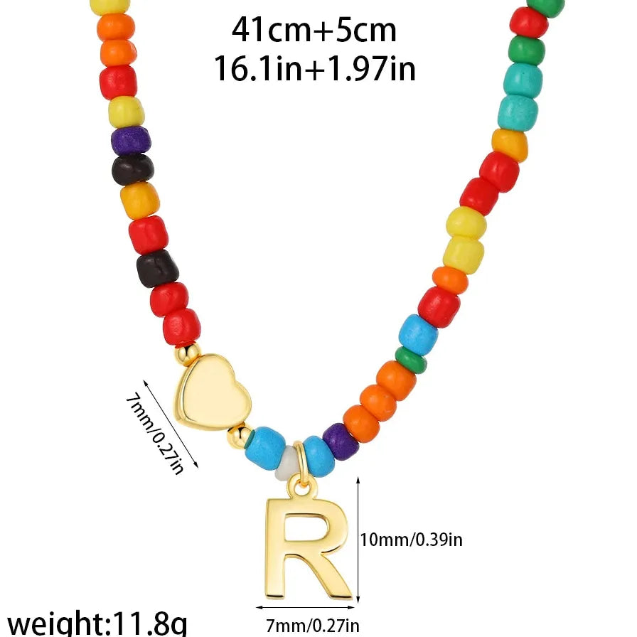 18k Gold Plated Alphabet Letter Pendant Necklace Beads Mini Heart Choker Women