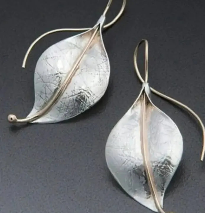 Retro Metal Geometric Leaf Drop Earrings for Women Girls Party Travel Jewelry