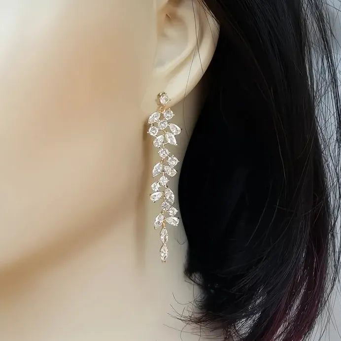 Aesthetic Korean Long Drop Earrings Full Paved Cubic Zirconia Jewelry