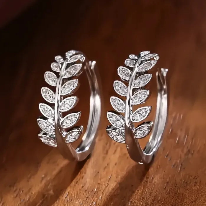 Geometric Leaf Hoop Earrings for Women Copper Alloy CZ Jewelry Gift