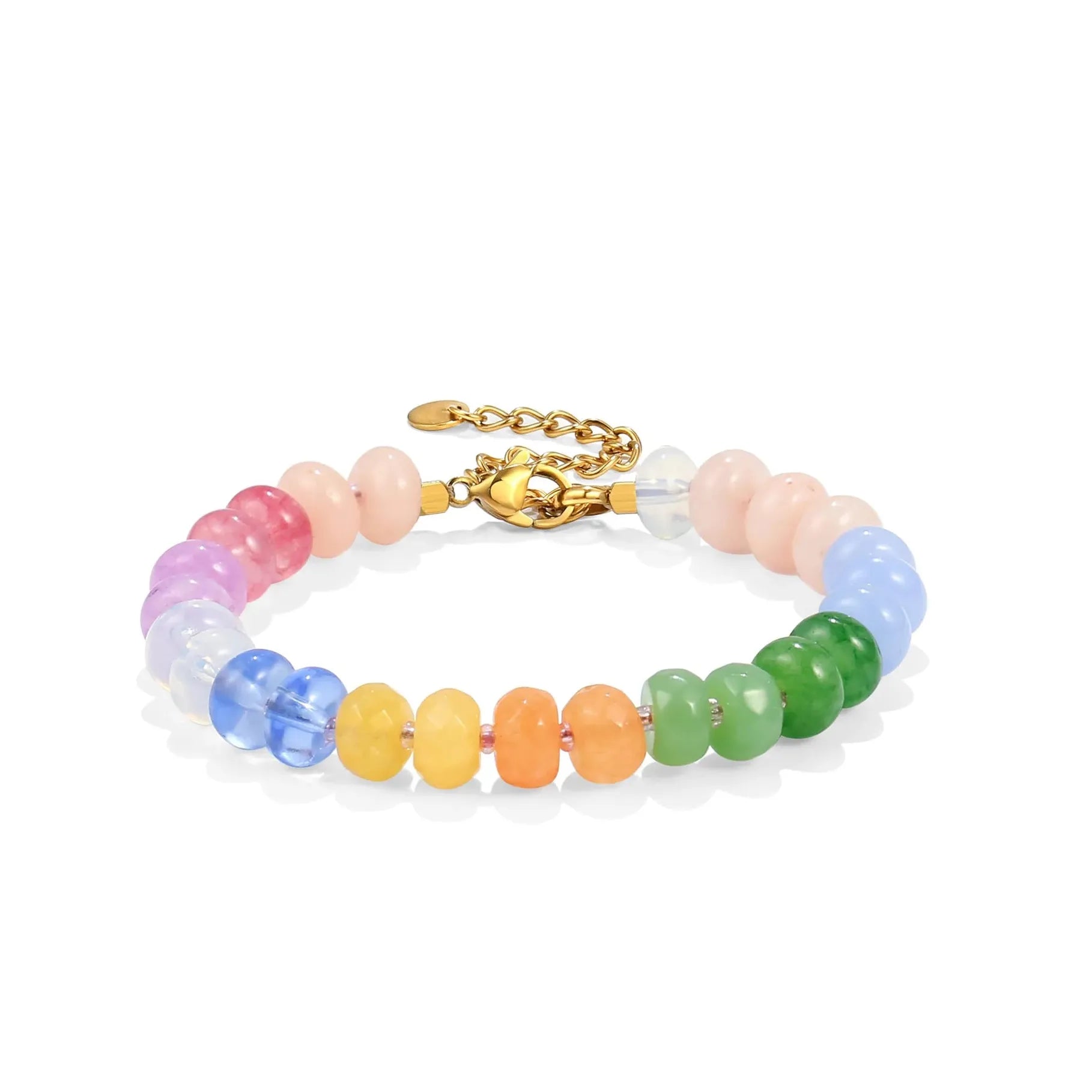 Summer Candy Color Natural Stone Bracelet Women Stainless Steel Waterproof Handmade Jewelry Gift