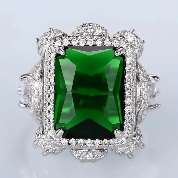 Green Cubic Zirconia Brass Ring Luxury Wedding Anniversary Jewelry Gift