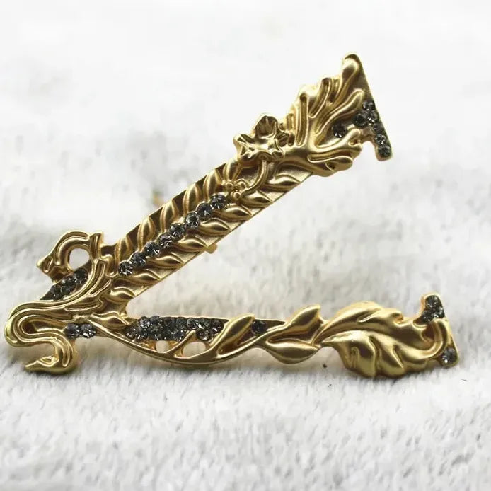 Wheat Pattern V-Shaped Geometric Crystal Rhinestone Brooch for Women