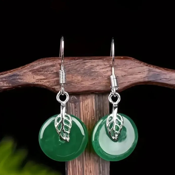 Green Stone Leaf Drop Earrings with Safety Buckle Elegant Gift for Women