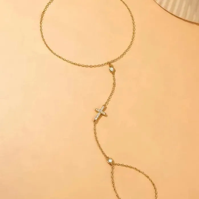 Copper Metal Cross Bracelet for Women Crystal Zircon Bead Chain Bangle Jewelry