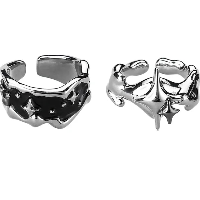 Copper Geometric Star Ring for Women Silver Tone Punk Hip Hop Jewelry Gift