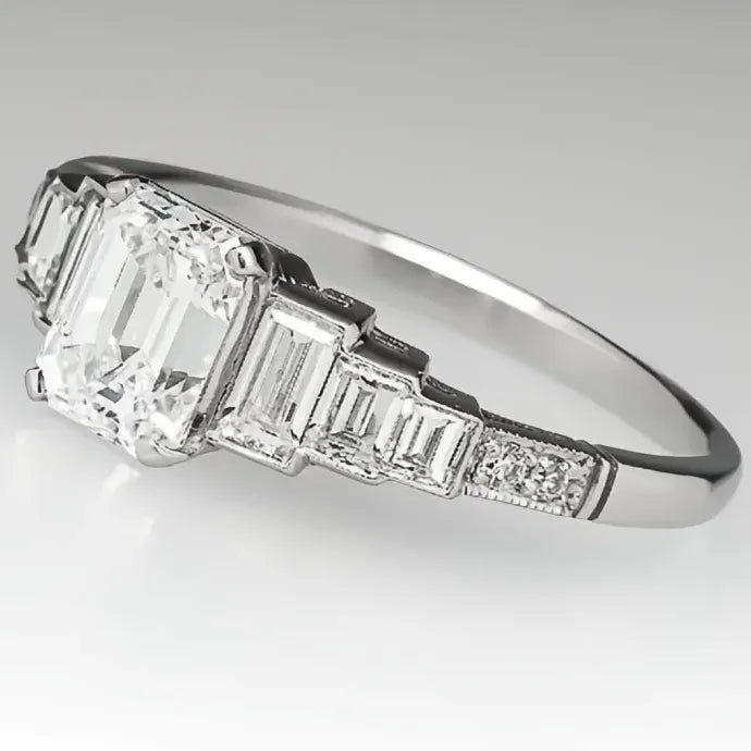 Geometric Cubic Zirconia Silver Wedding Band Ring Elegant Brass Jewelry