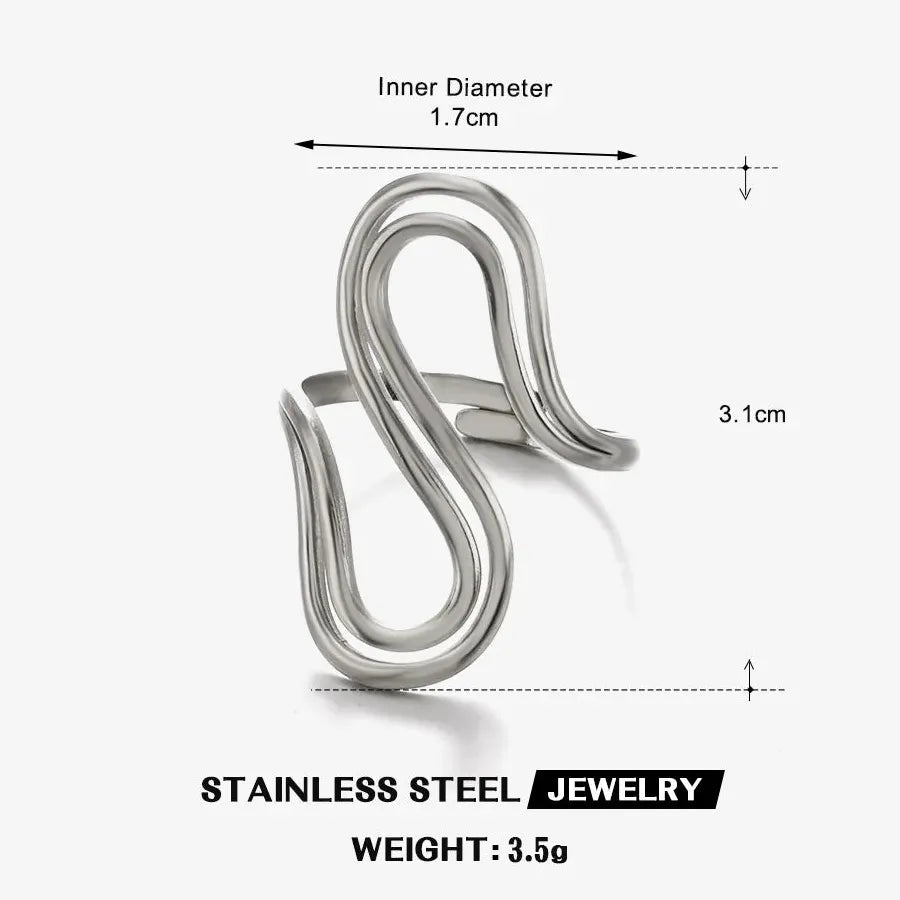 Vintage Stainless Steel Wide Edged Geometric Hollow Rings for Women and Men