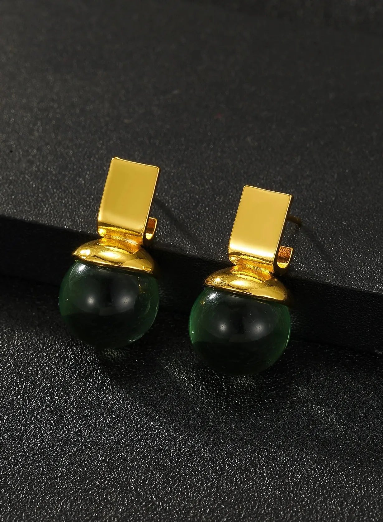 Vintage Green Crystal Round Dangle Earrings Resin Zinc Alloy Boho Jewelry for Women