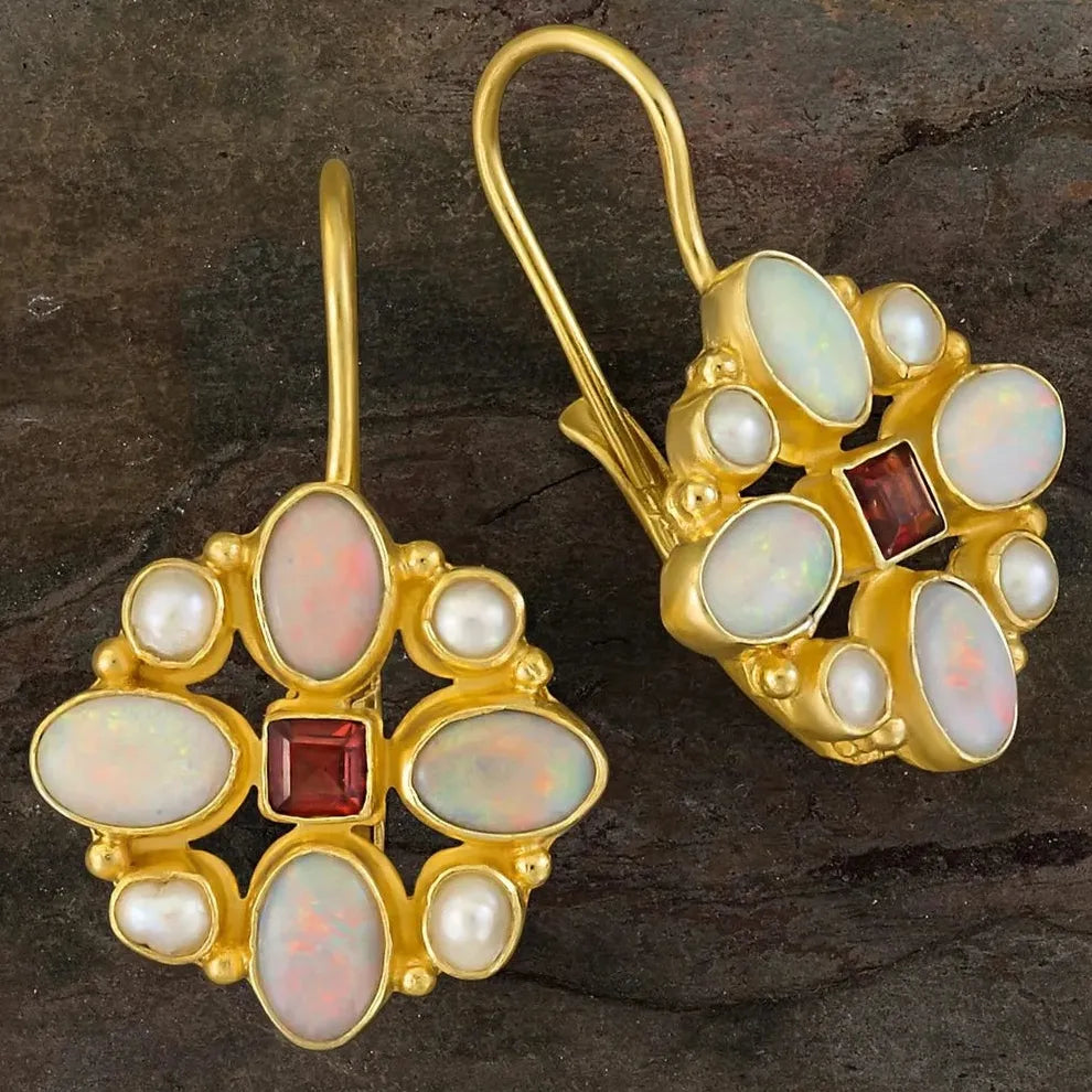 Ethnic Style Imitation Turquoise Drop Earrings Vintage Gold Color Jewelry Gift