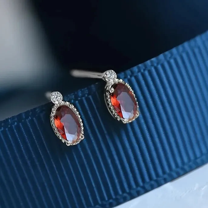 Mini Women Geometric Cubic Zirconia Stud Earrings White Red CZ Jewelry Party