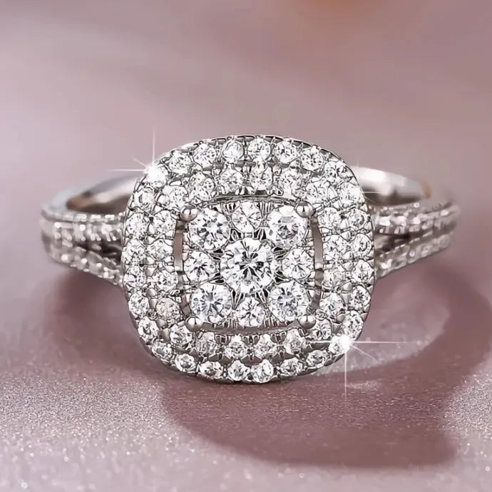 Geometric Brass Wedding Ring for Women with Cubic Zirconia Cubic Stones