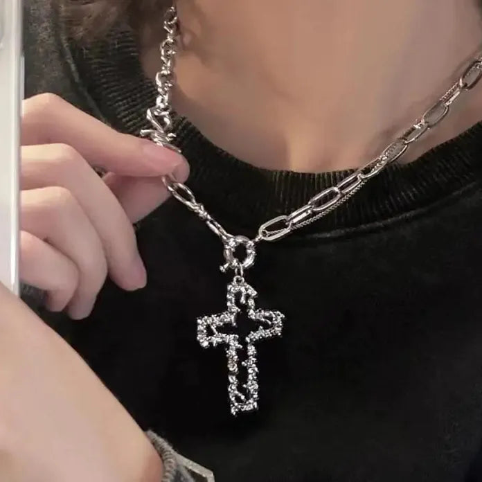 Gothic Cuban Chain Cross Pendant Necklace Unisex Vintage Fashion Jewelry