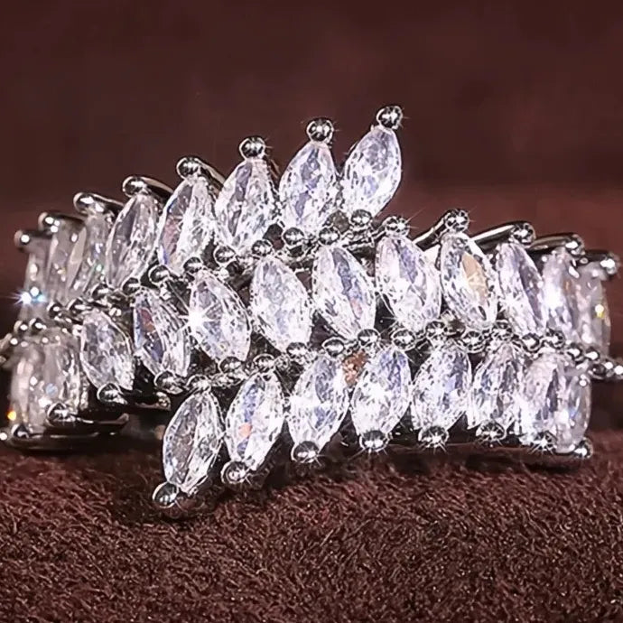 Elegant Women’s Marquise Cubic Zirconia Brass Ring for Engagement Party