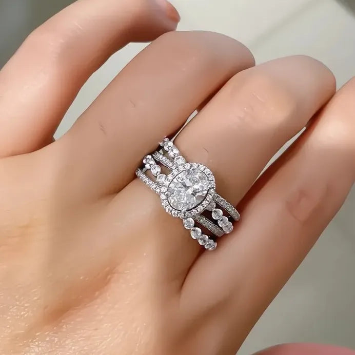 Elegant Sparkling White Cubic Zirconia Geometric Cross Wedding Ring for Women