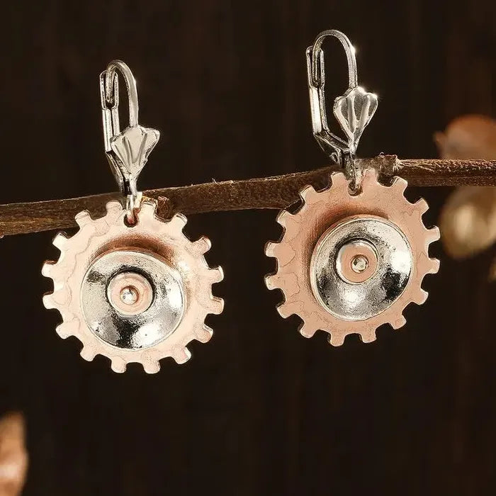 Vintage Silver Gear Drop Earrings for Women Zinc Alloy Dangle Jewelry