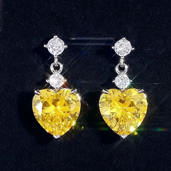 Heart Cubic Zirconia Drop Earrings White Pink Yellow for Women
