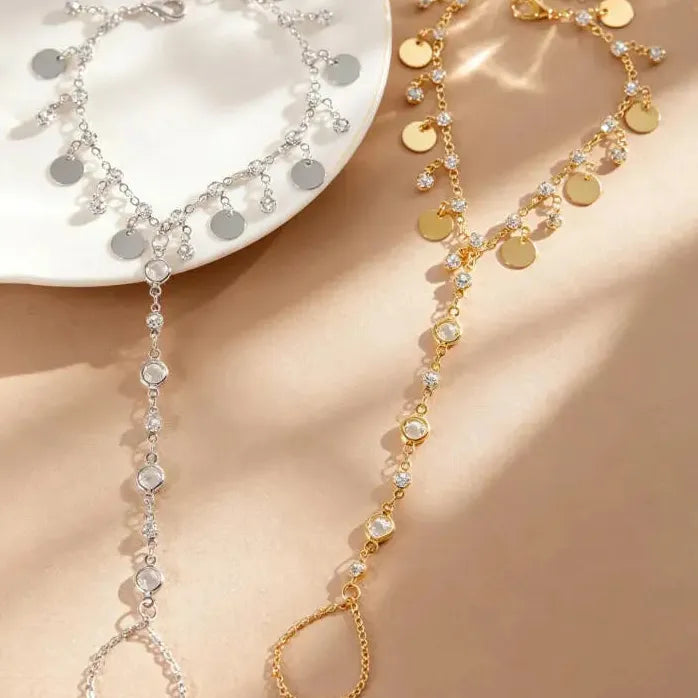 Imitation Zircon Sequin Tassel Beaded Chain Bracelet for Women Jewelry Gift