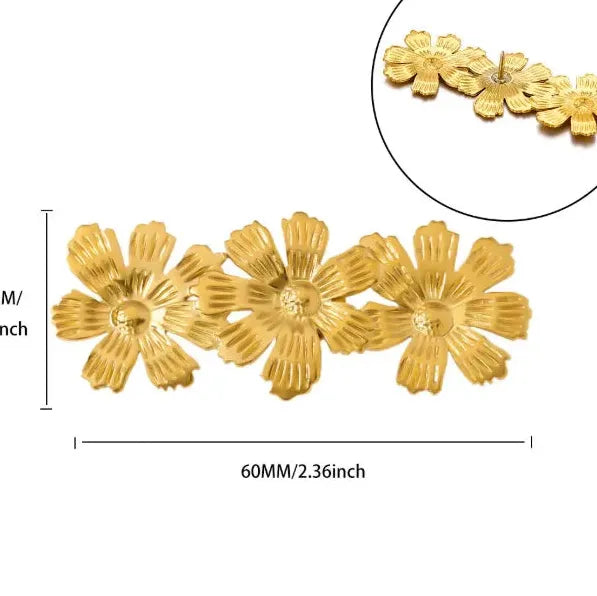 Stainless Steel Flower Brooch with Imitation Pearl Chain Pin for Women