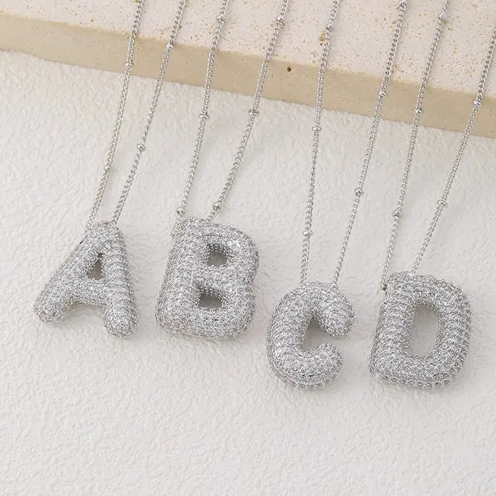 18K Gold Plated A-Z Alphabet Pendant Necklace Cubic Zirconia Stainless Steel Jewelry Women