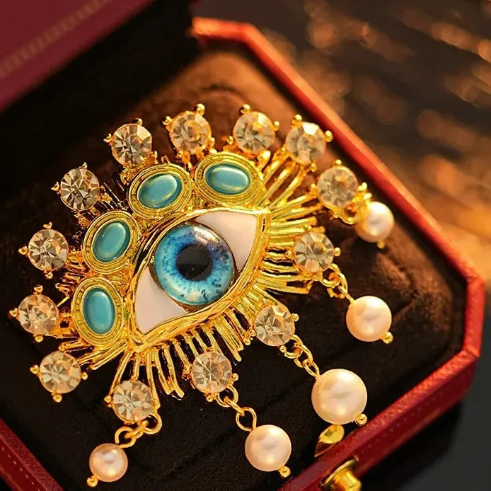 Rhinestone Women's Brooch Geometric Devil's Eye Pearls Badge