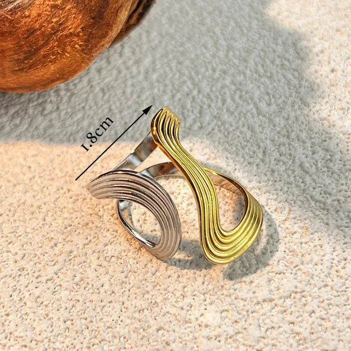 Geometric Two Tone Stainless Steel Minimalist Irregular Rings for Men & Women