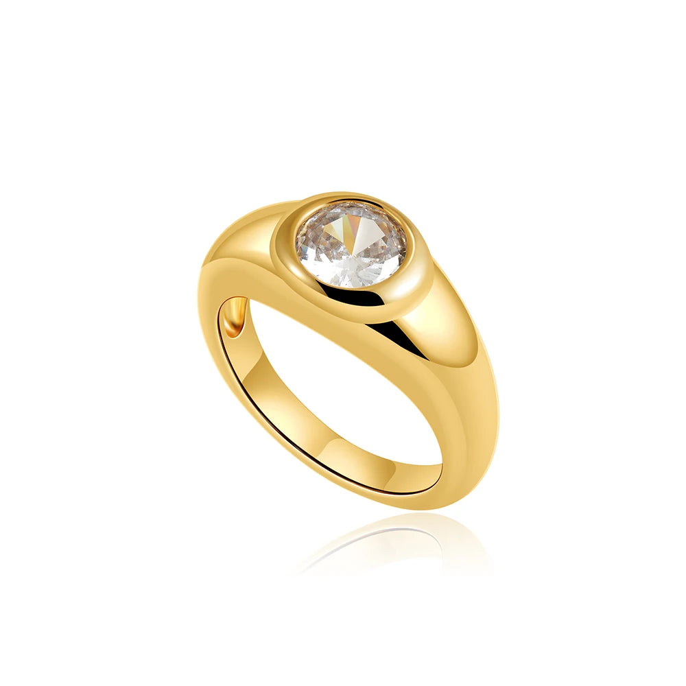18K Gold Plated Stainless Steel Cubic Zirconia Geometric Wedding Ring Women