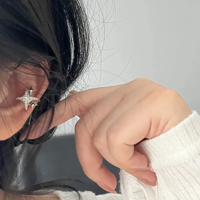 Copper Rhinestone Star Clip-On Earrings No Piercing Ear Cuff Women Girls