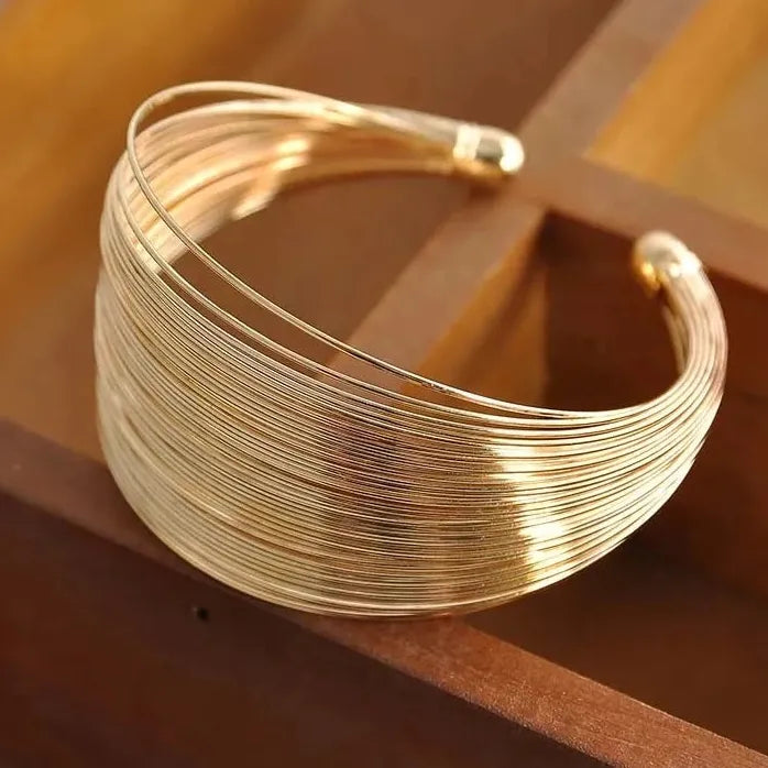 Gold Color Multi-Layer Open Cuff Bracelet Women Punk Goth Grunge Jewelry