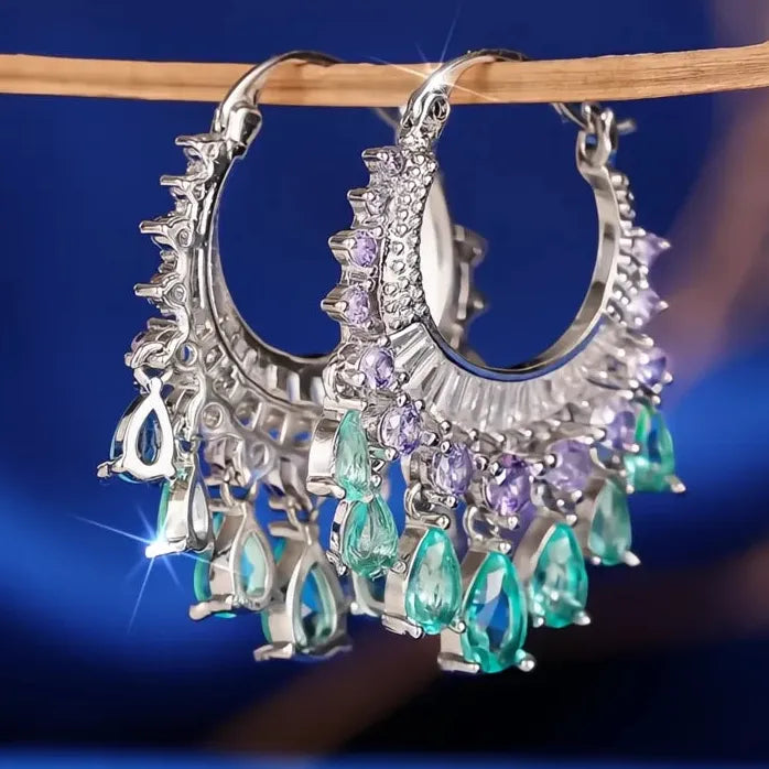 Romantic Geometric Tassel Dangle Earrings for Women Crystal CZ Brass Gift