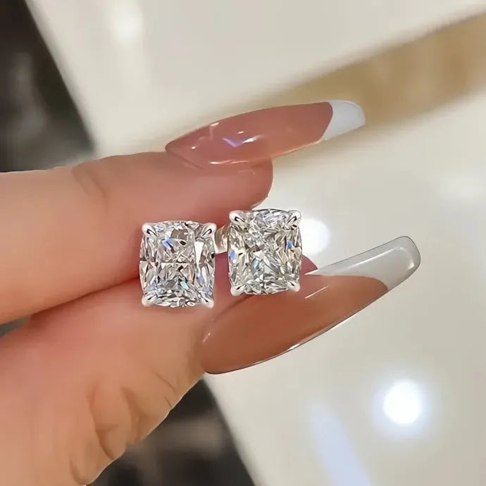 Silver Cubic Zirconia Geometric Stud Earrings Copper Alloy Stylish Jewelry