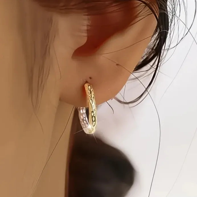 Two Tone Geometric Circle Hoop Earrings for Women Wedding Jewelry