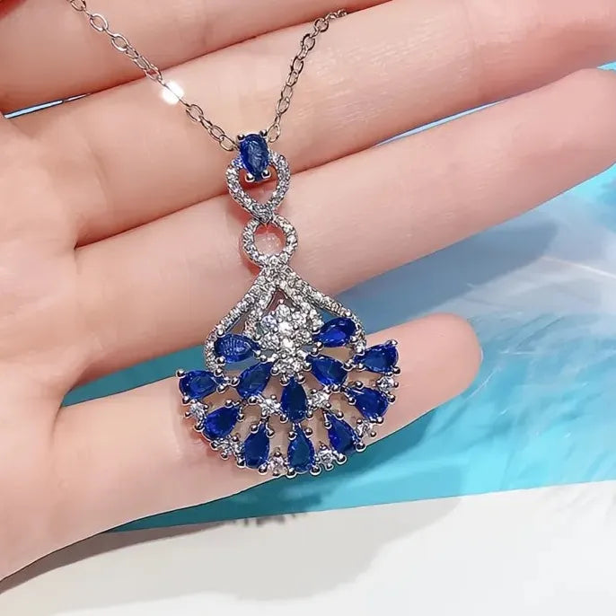 Elegant Women’s Wedding Necklace with Blue Cubic Zirconia Geometric Pendant