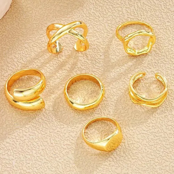 6Pcs Adjustable Gold Geometric Rings for Women Trendy Fashion Gifts