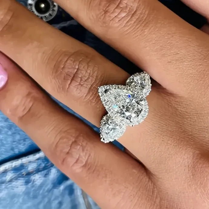 Women's Geometric Cubic Zirconia Brass Wedding Engagement Ring