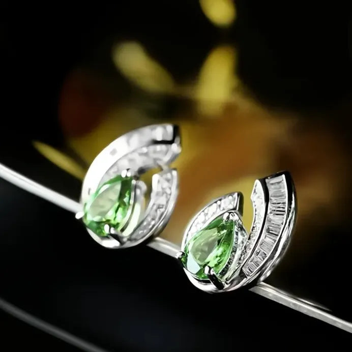 Pear Green Geometric Cubic Zirconia Stud Earrings for Women Bridal Jewelry