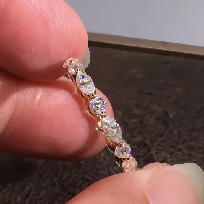 Gold Cubic Zirconia Geometric Wedding Band Ring for Women Stylish Jewelry