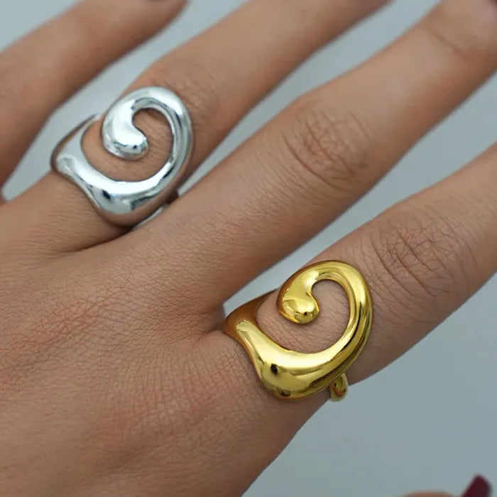 Gold Plated Skeleton Pattern Stainless Steel Ring for Women Minimalist Gift Jewelry