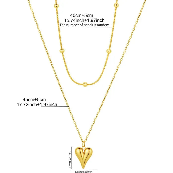 Double-Layer Stainless Steel Heart Pendant Necklace for Women Vintage Jewelry
